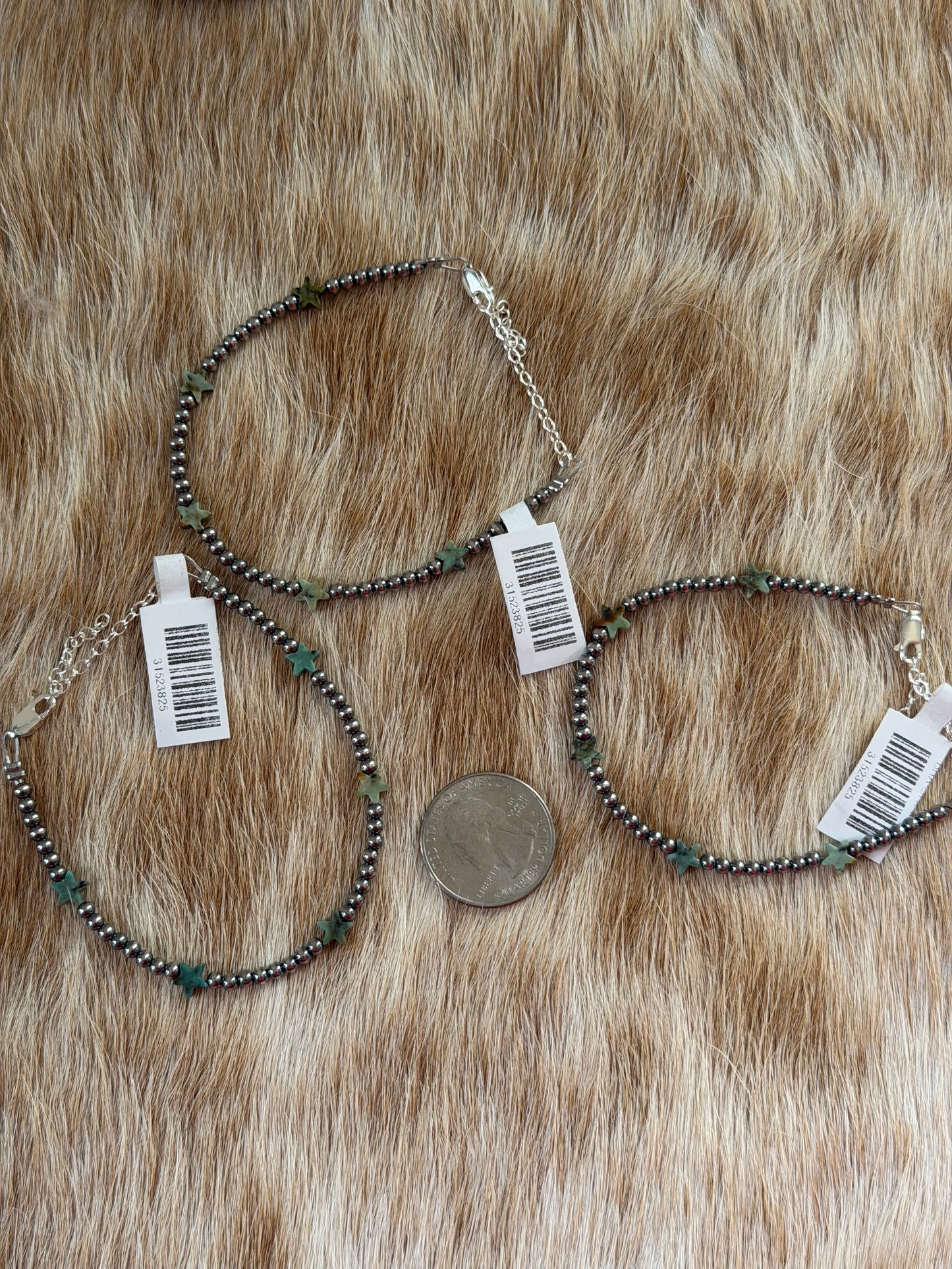 6.5" 3mm African Turquoise Star Bracelet