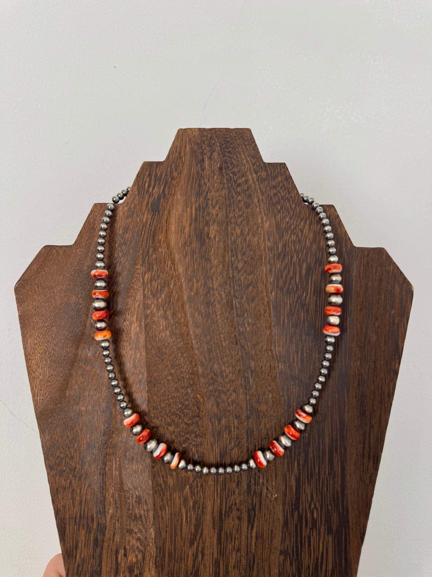 4-7mm Sterling Pearl Necklace with Red Spiny