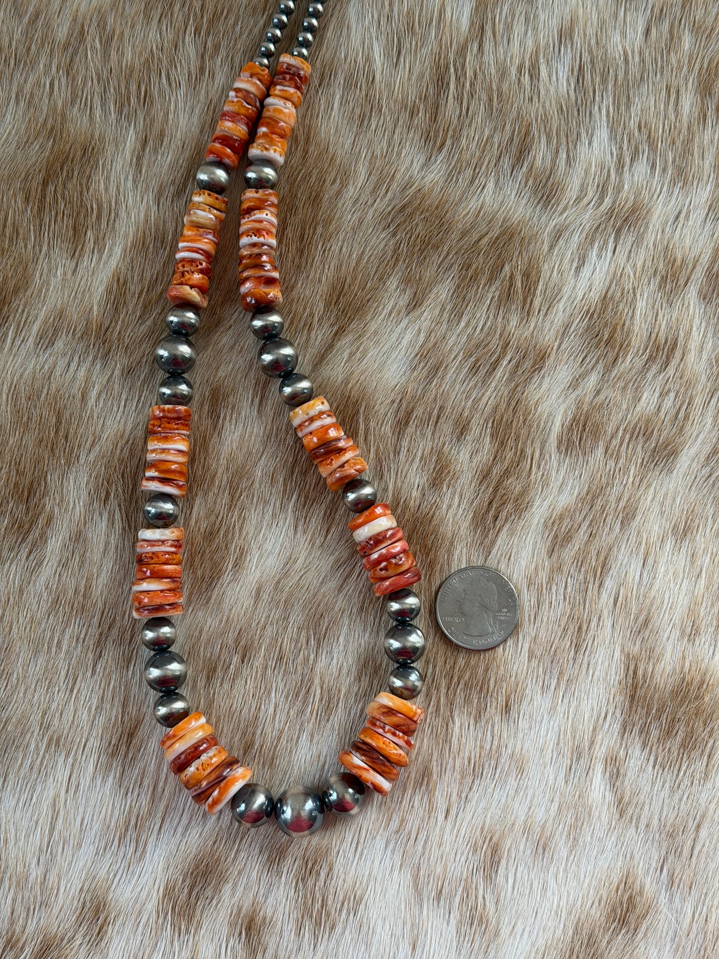 25.5” Orange Spiny Oyster Shell Statement Necklace