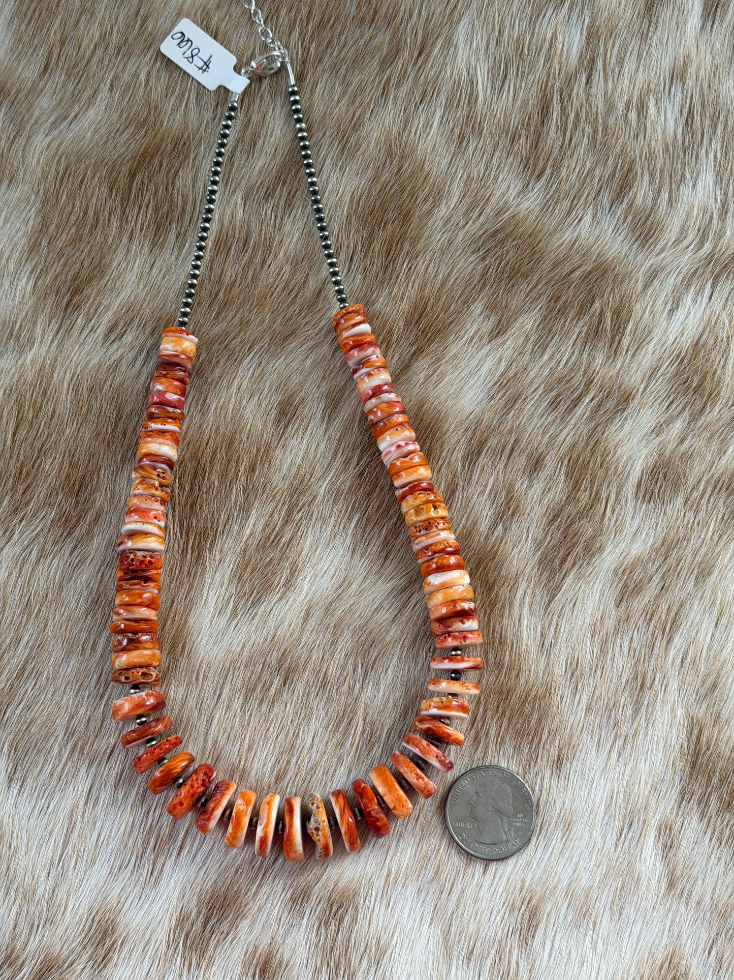 19.75” Orange Spiny Oyster Shell Statement Necklace