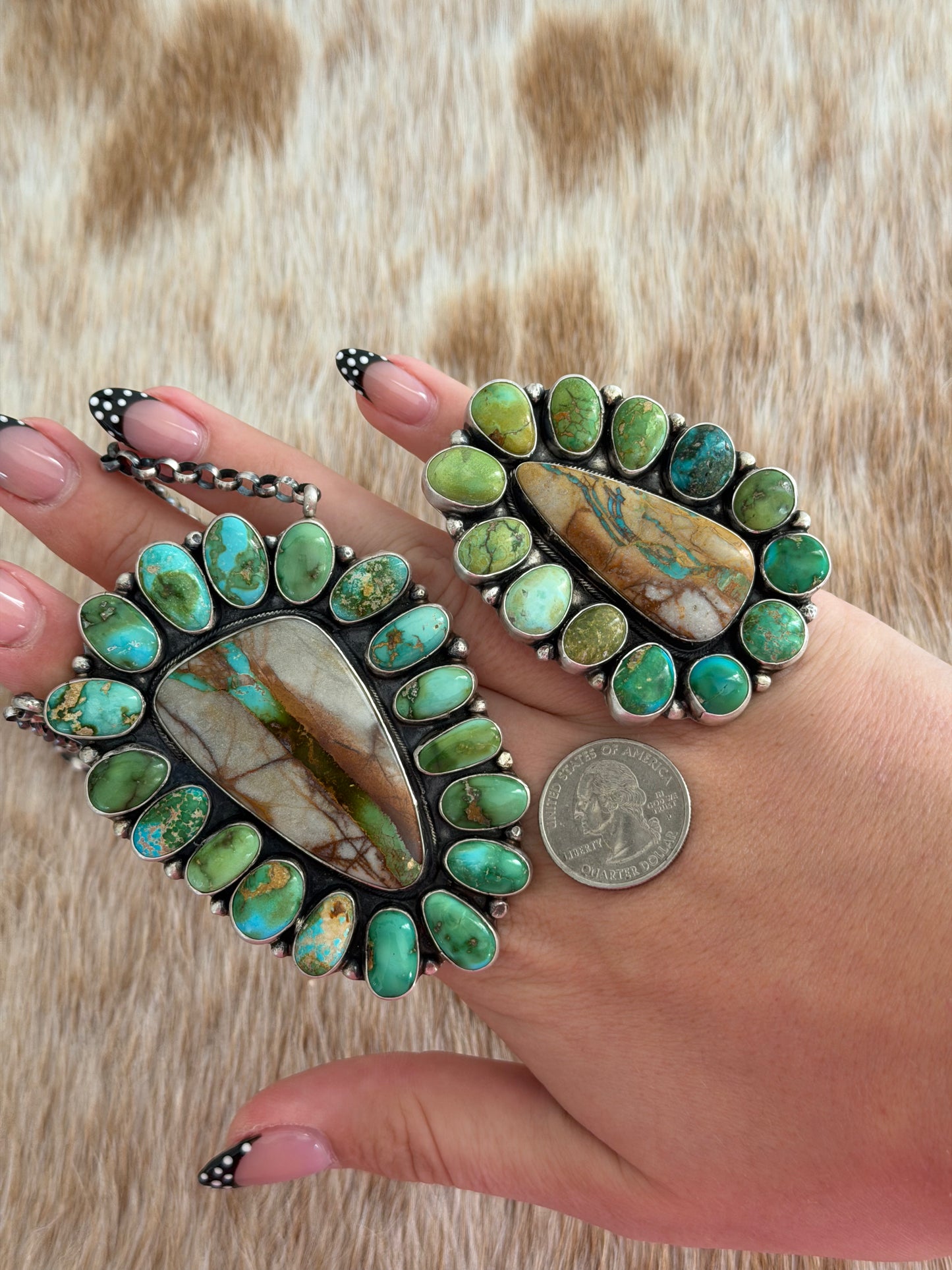 ELLA PETER Sonoran Gold and Royston Ribbon Turquoise Cluster Necklace and Size 6 Ring Set