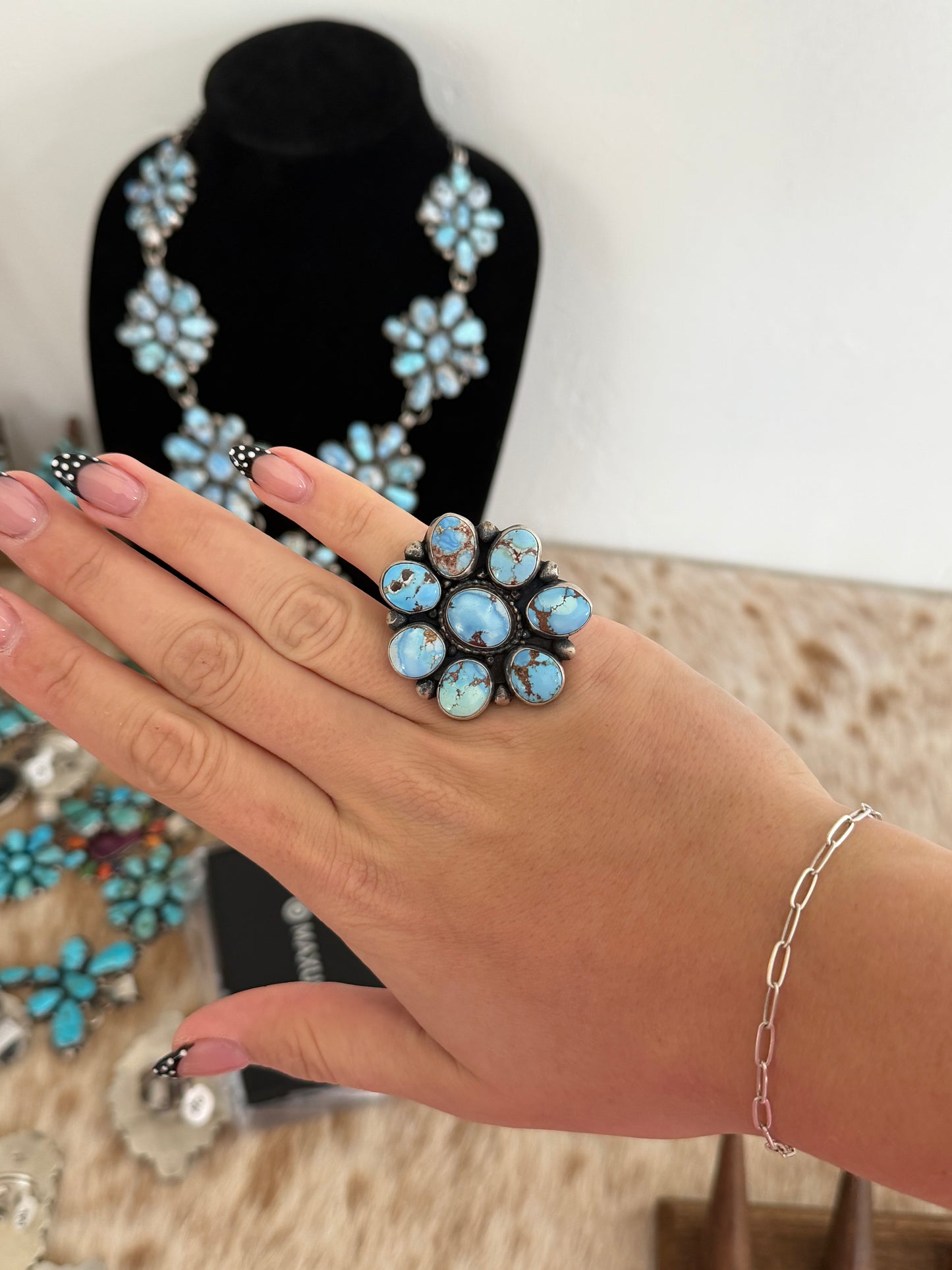 Adjustable Golden Hills Turquoise Cluster Ring