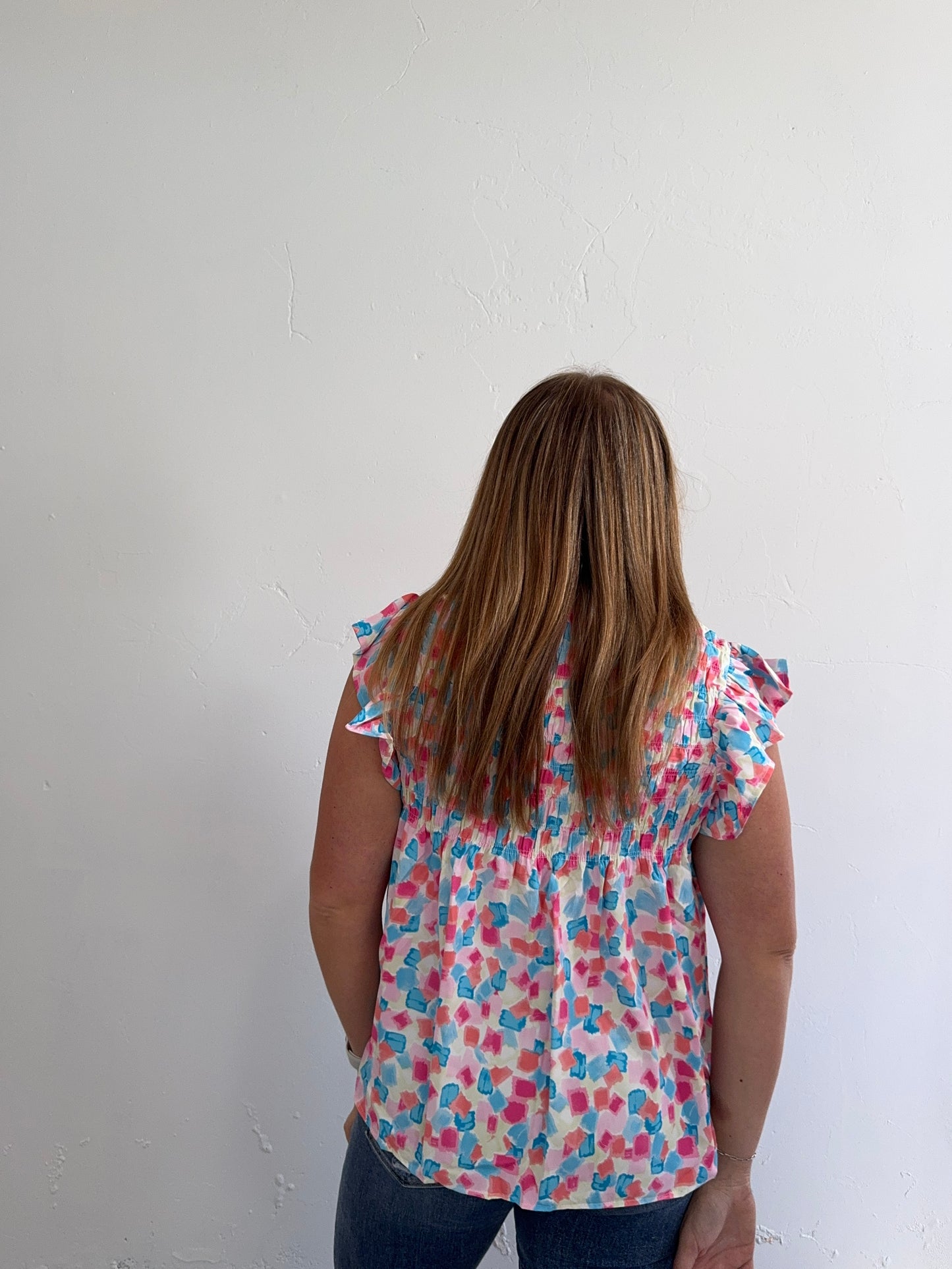 Multicolored Ruffle Sleeve Top