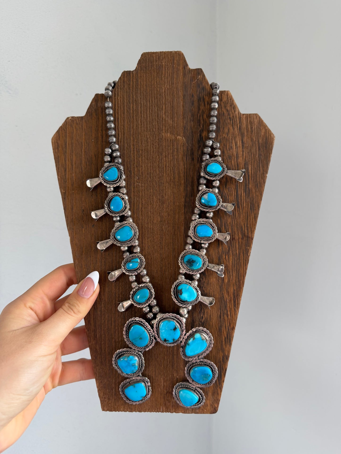 Vintage Blue Turquoise Squash Blossom Necklace