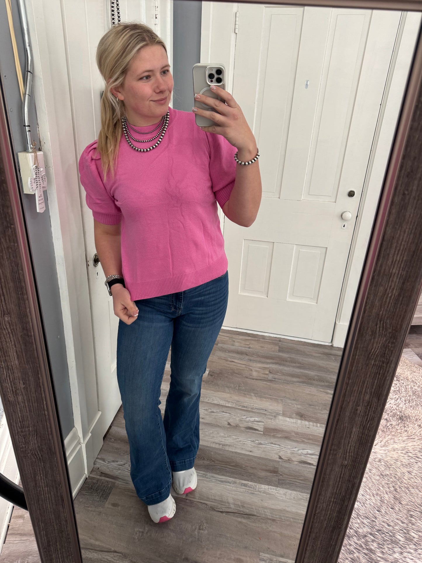 Pink Bubble Sleeve Sweater Tee