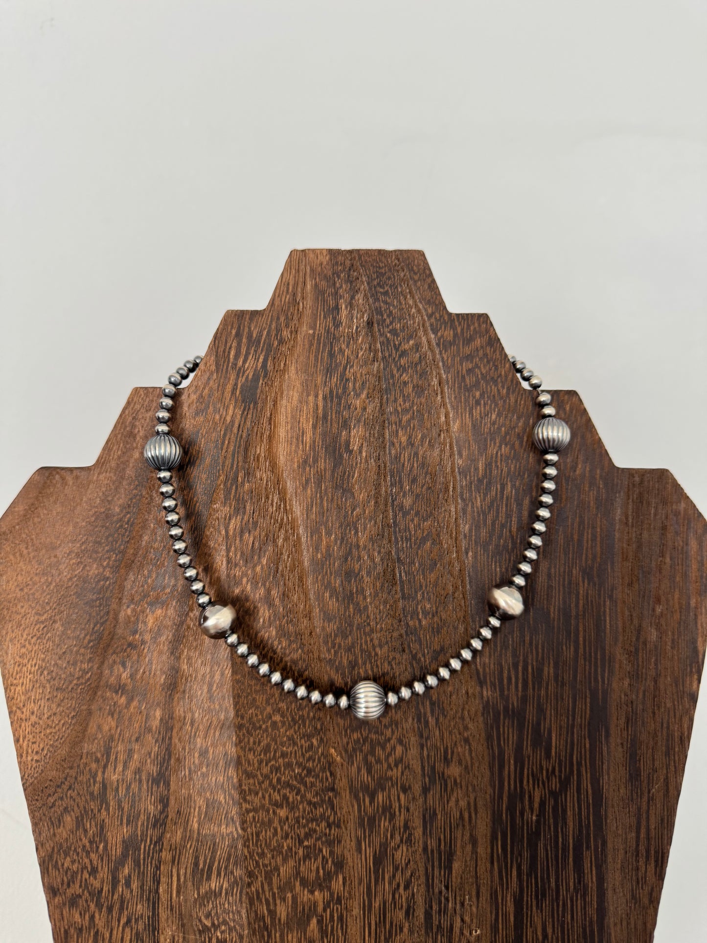 4mm/10mm Sterling Pearl Necklace with Corrugated Pearls