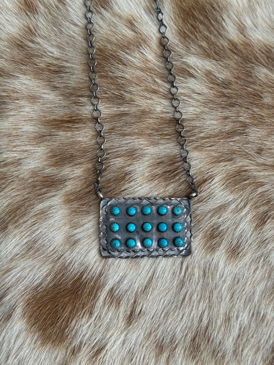Kingman Turquoise Cluster Bar Necklace