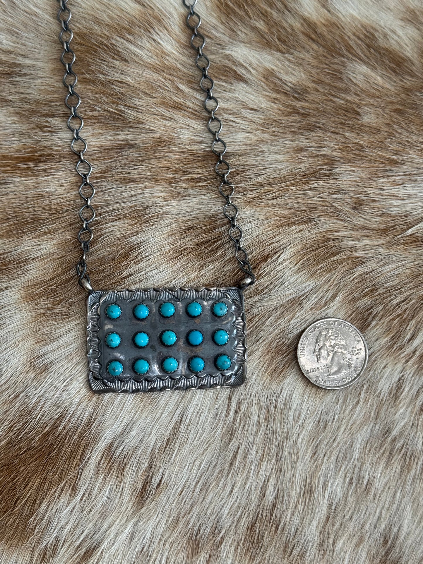 Kingman Turquoise Cluster Bar Necklace