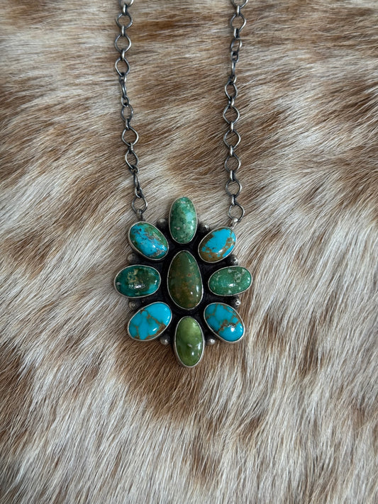Mixed Turquoise Cluster Necklace