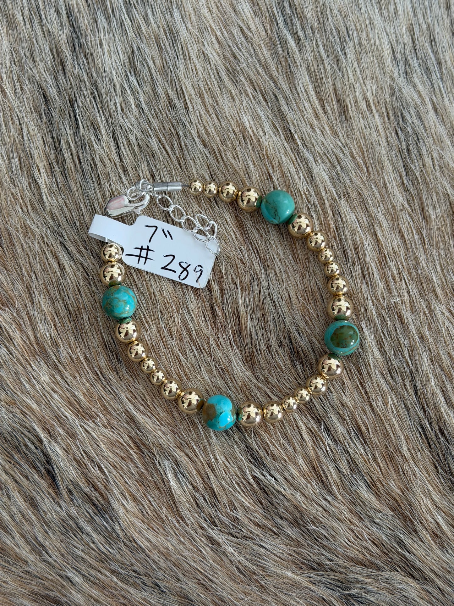 7" Gold Filled Bead and Turquoise Bracelet