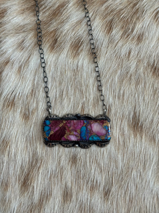 Pink Dahlia Bar Necklace