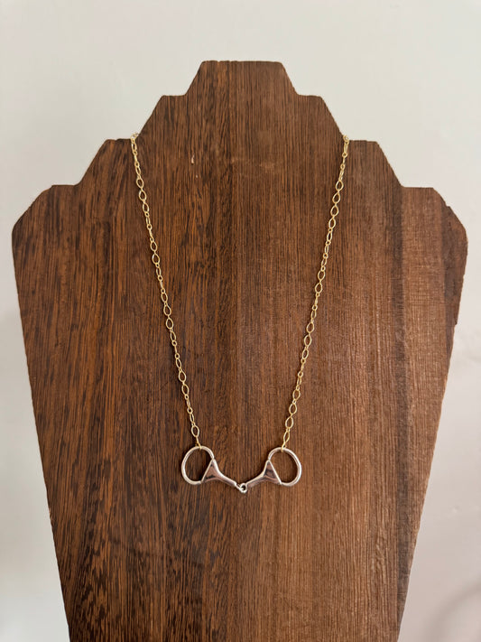 19.5" Sterling Silver and 14K Gold Plated Snaffle Bit Necklace