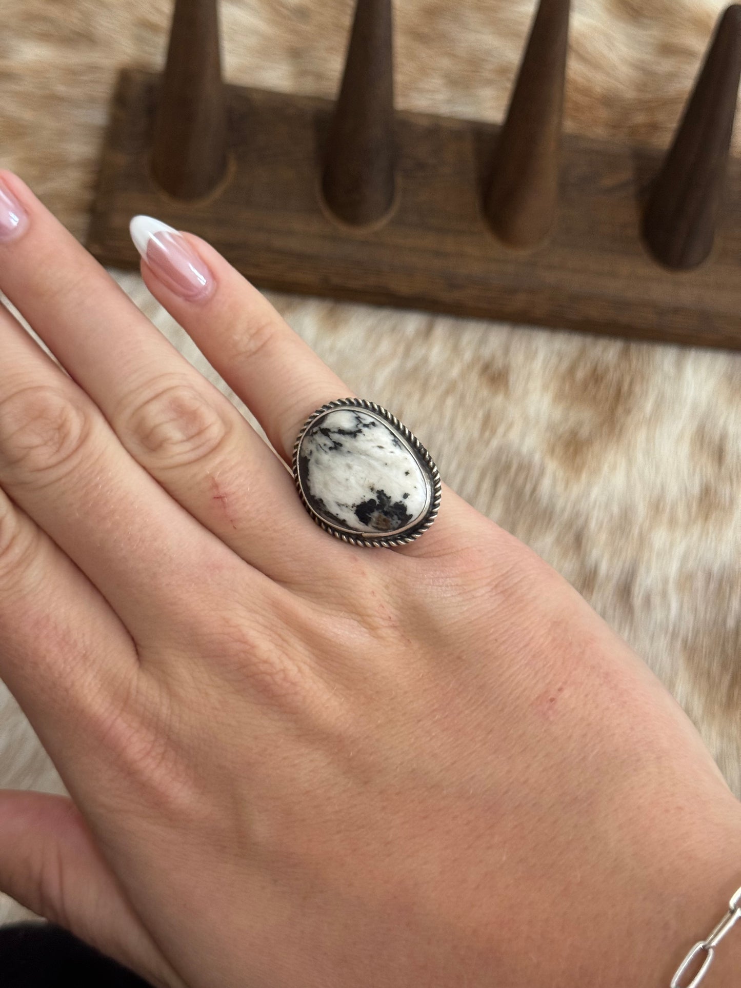 White Buffalo Adjustable Ring