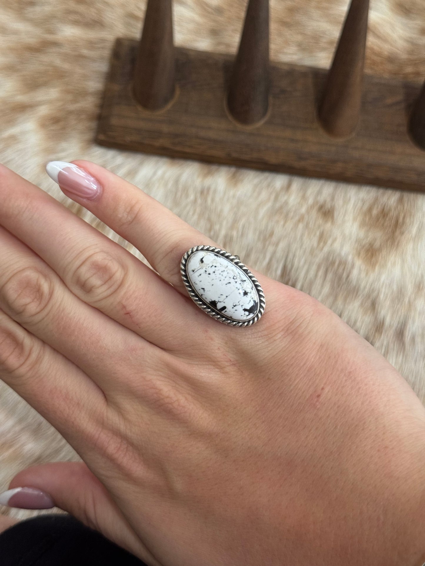 White Buffalo Adjustable Ring