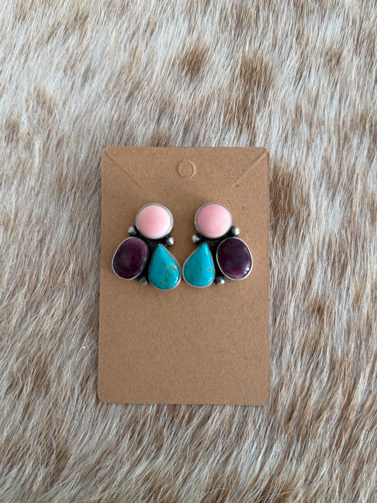Multi Stone Cluster Earrings