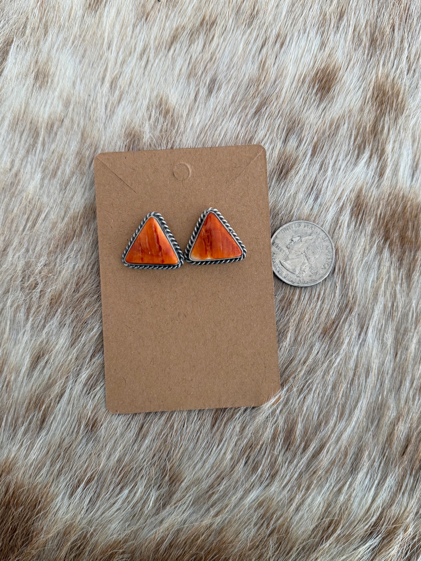Orange Spiny Oyster Shell Triangle Earrings