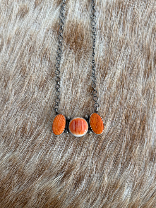 Orange Spiny Cluster Bar Necklace