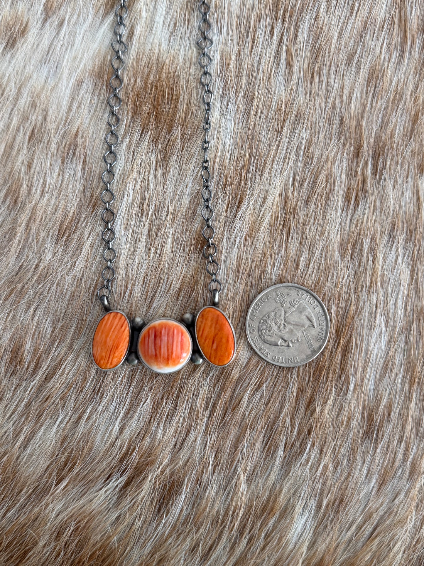 Orange Spiny Cluster Bar Necklace