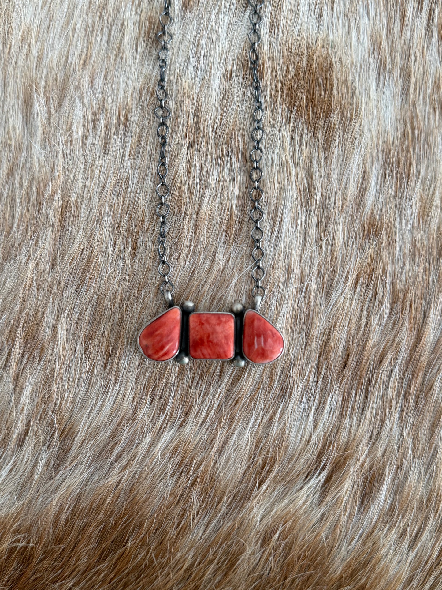 Red Spiny Cluster Bar Necklace