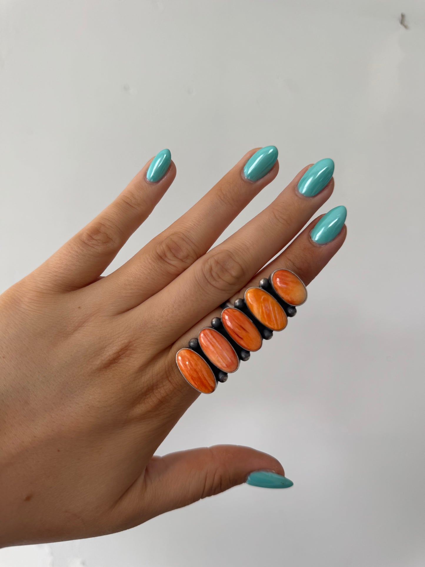 Adjustable Size 7-10 Orange Spiny Oyster Cluster Ring