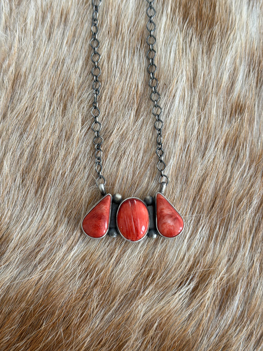 Red Spiny Cluster Bar Necklace