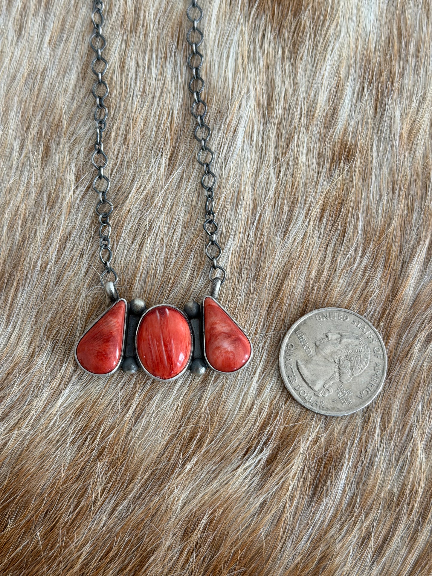 Red Spiny Cluster Bar Necklace