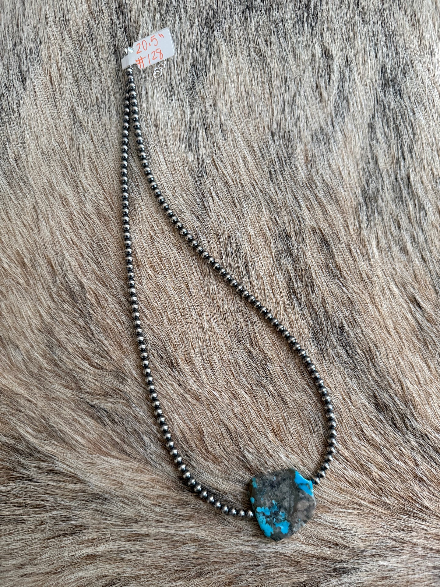 20.5" 4mm Sterling Pearl and Kingman Turquoise Slab Necklace