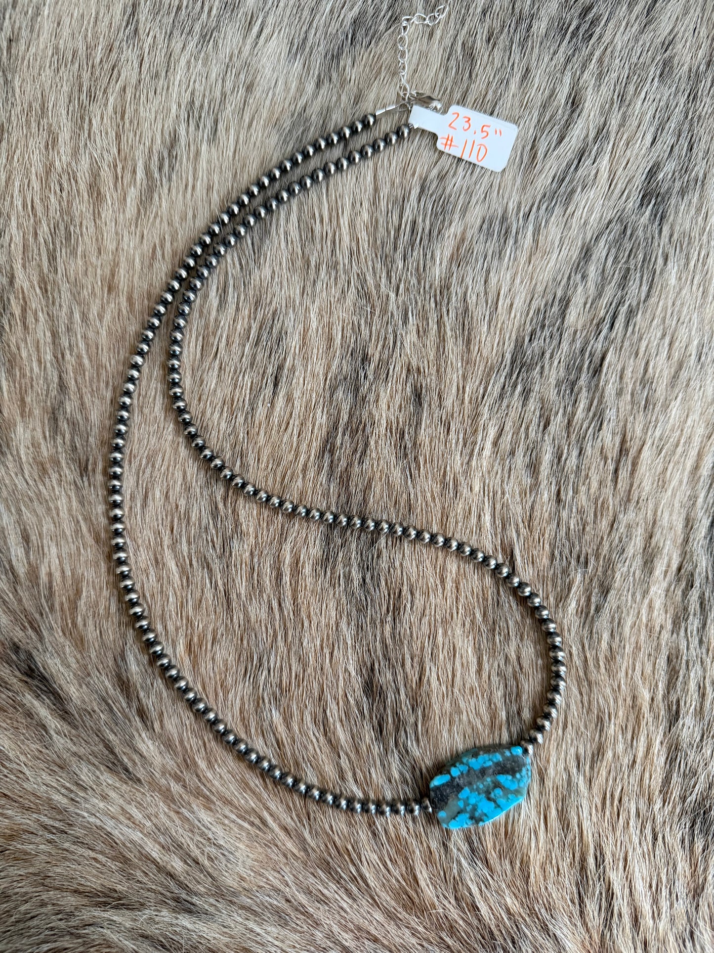 23.5" 4mm Sterling Pearl and Kingman Turquoise Slab Necklace