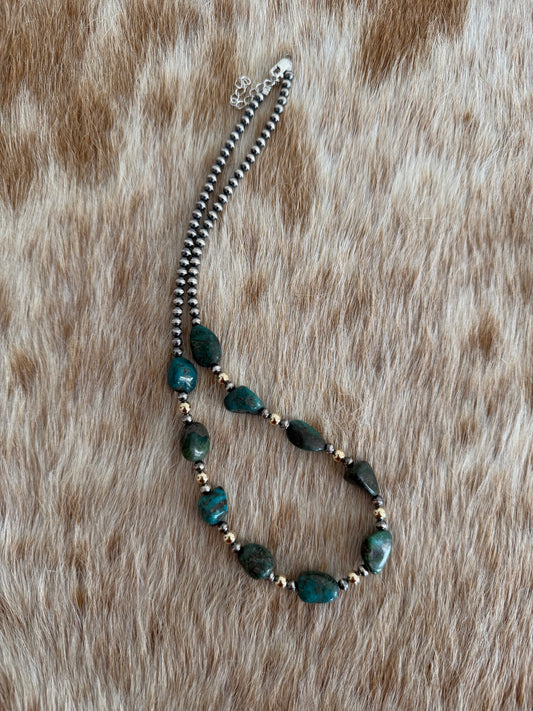 19.25" Turquoise and Gold Necklace