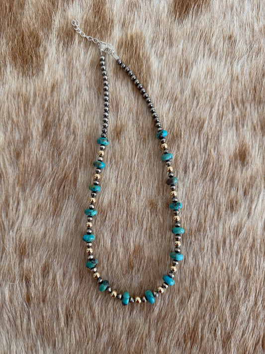 16" Kingman Turquoise and Gold Necklace
