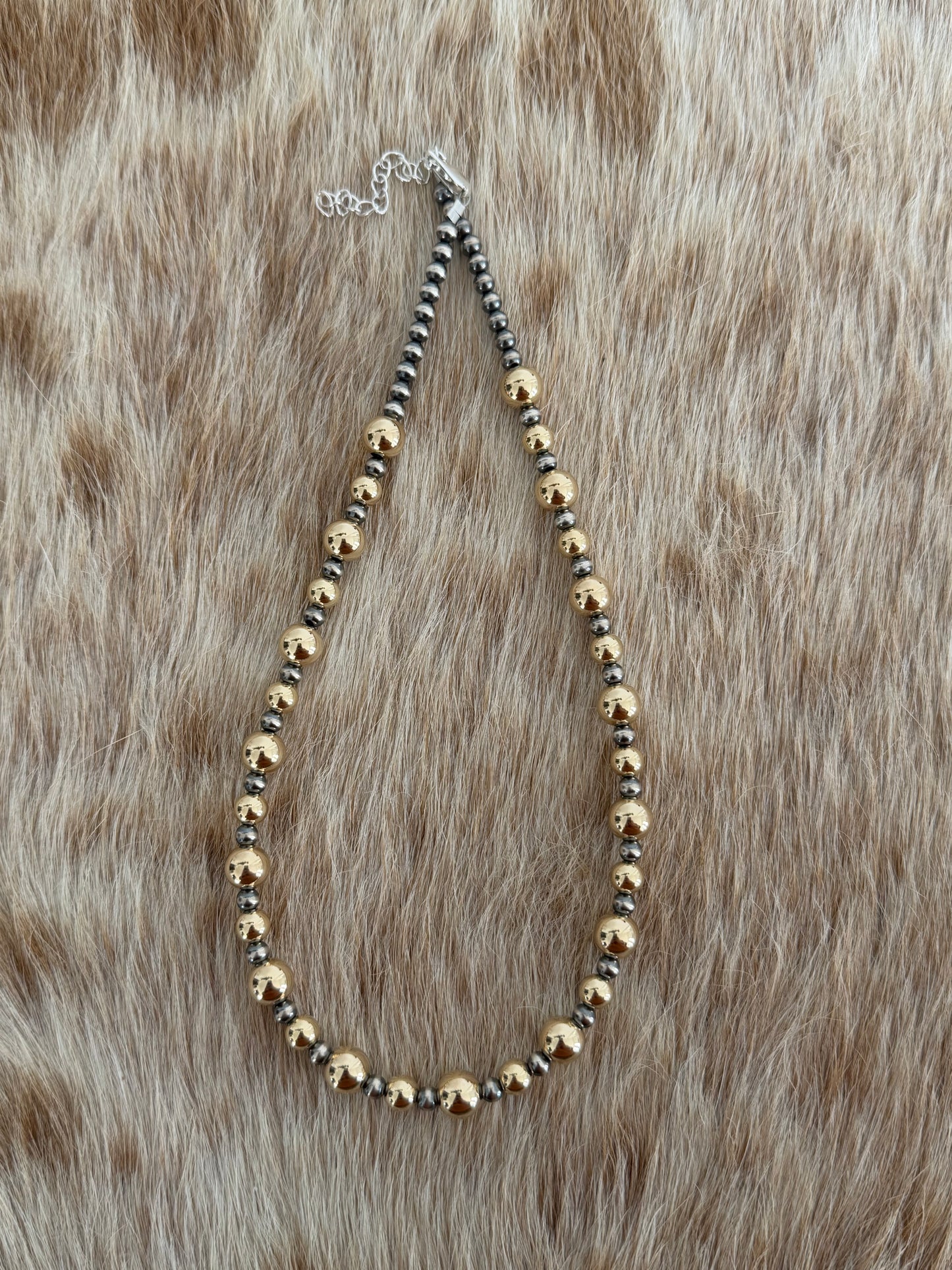15.25" Sterling Pearl and Gold Filled Bead Necklace