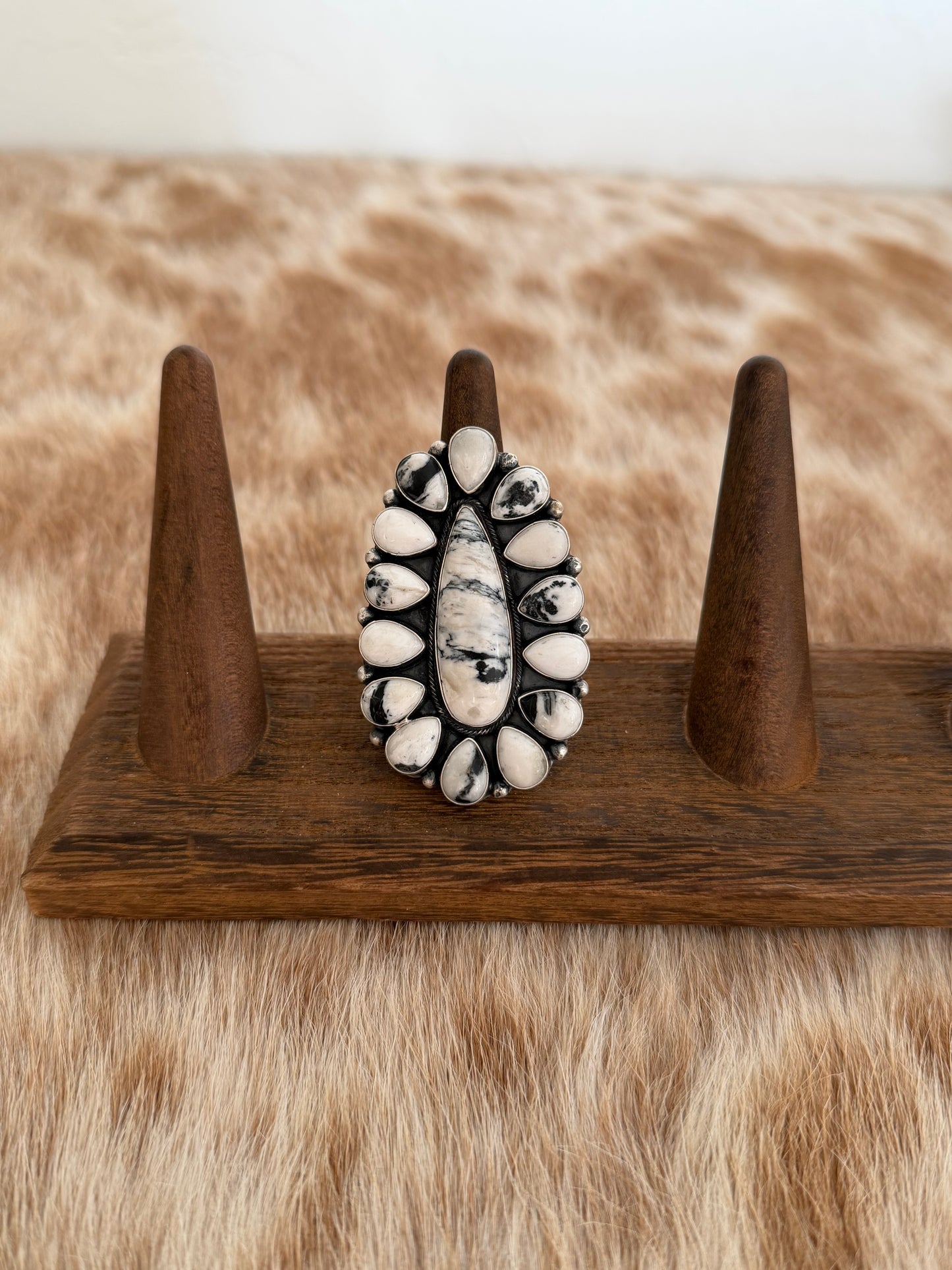 LARGE Size 8 White Buffalo Cluster Ring