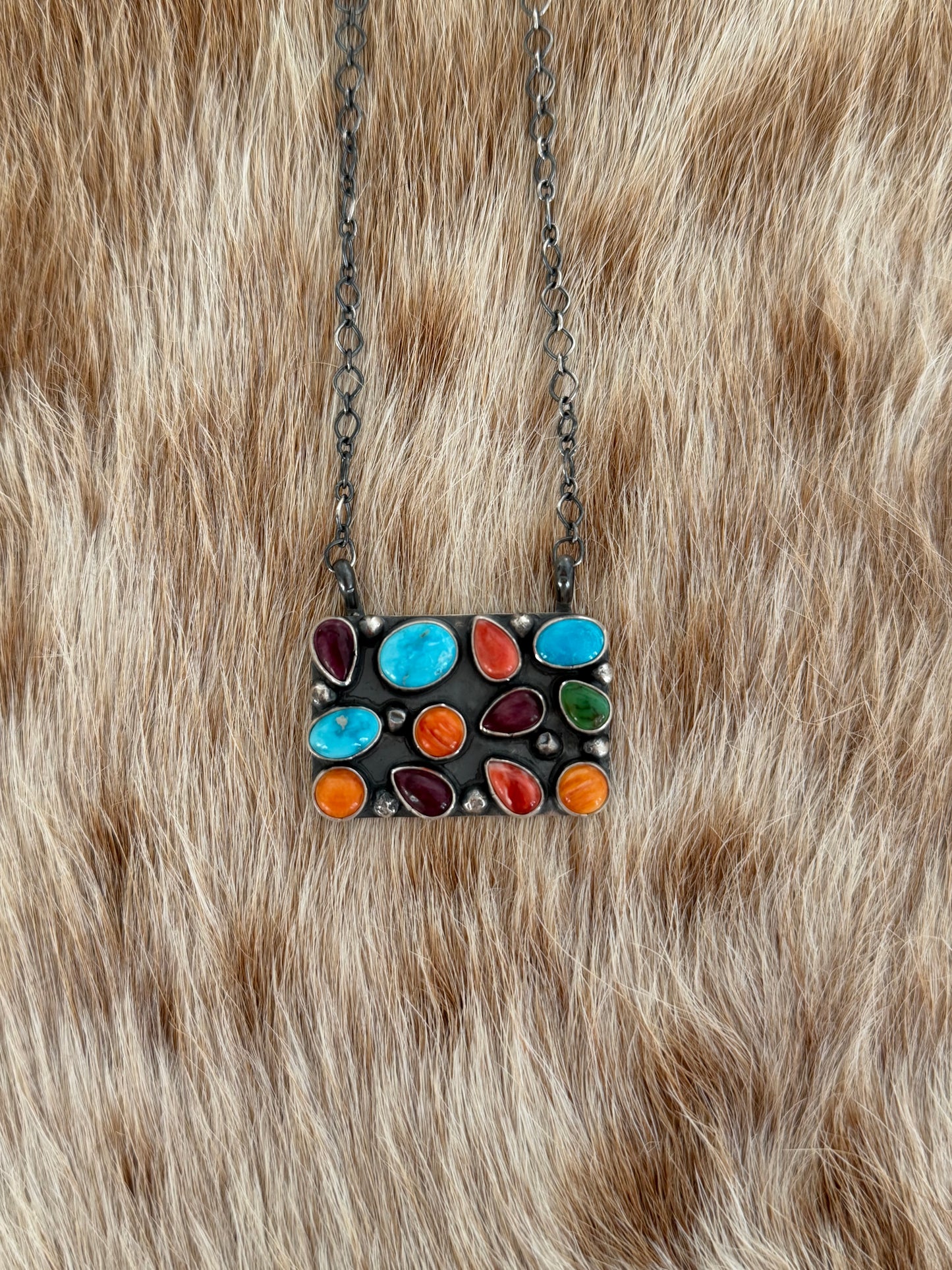 Multi Stone Cluster Bar Necklace