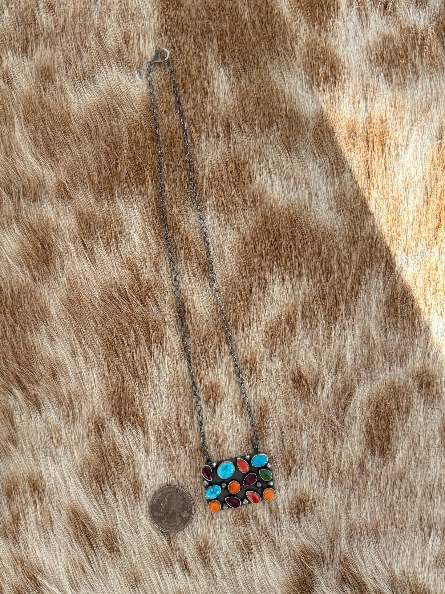 Multi Stone Cluster Bar Necklace