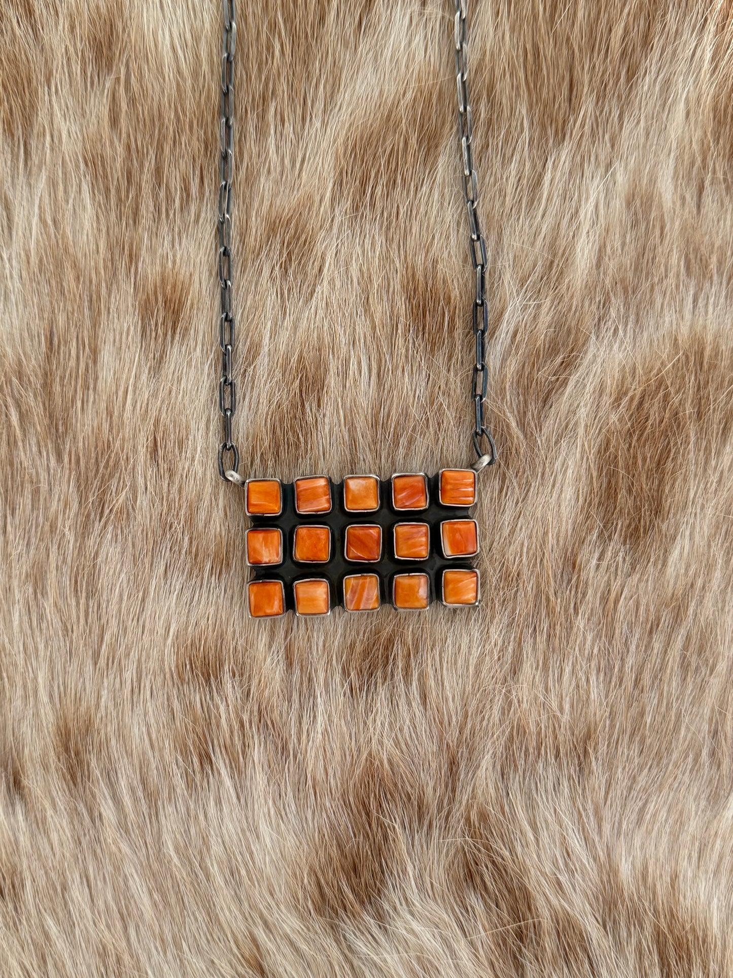 Orange Spiny Oyster Shell Cluster Bar Necklace