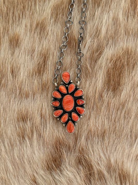 Orange Spiny Oyster Shell Cluster Necklace