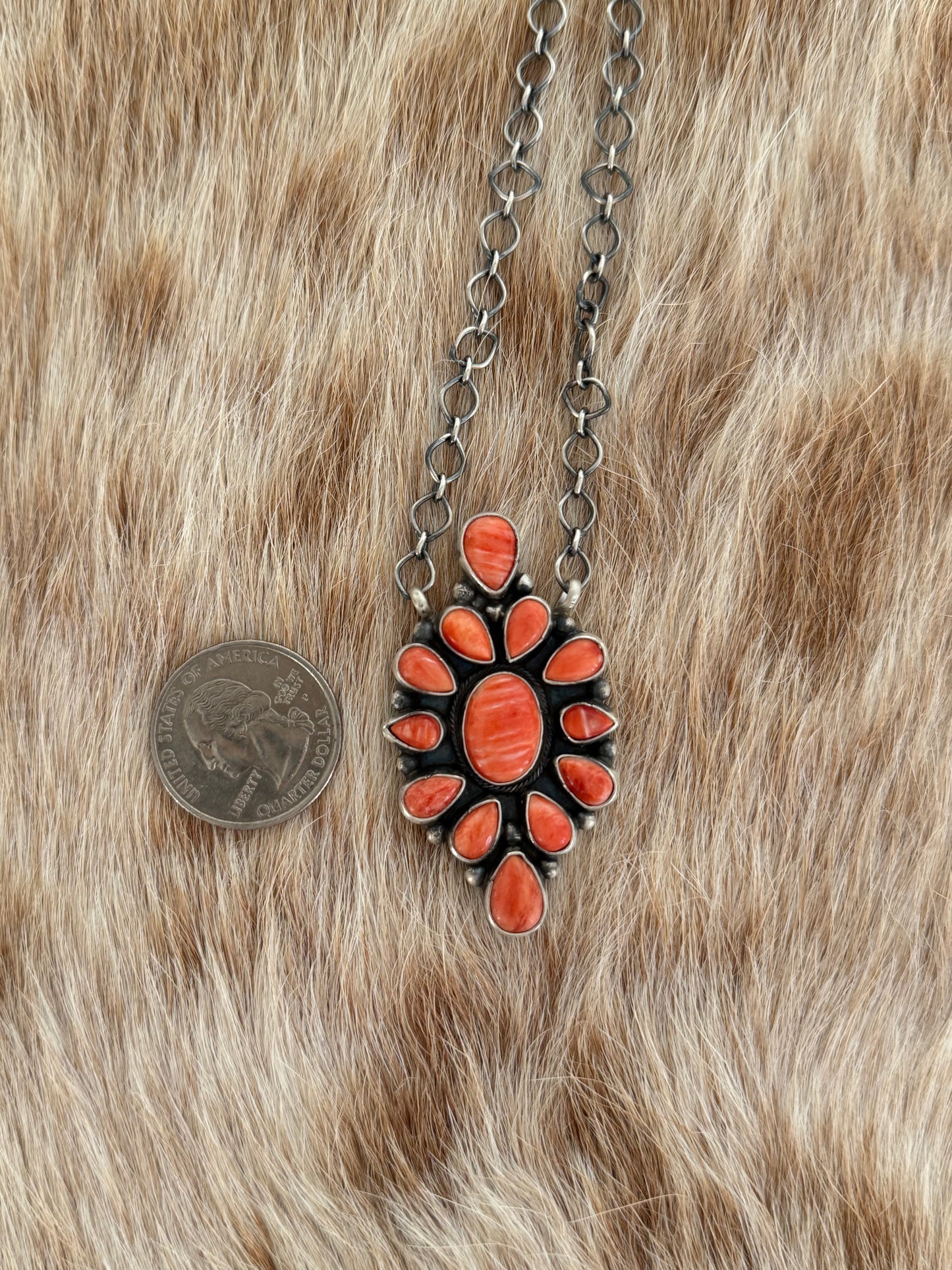 Orange Spiny Oyster Shell Cluster Necklace