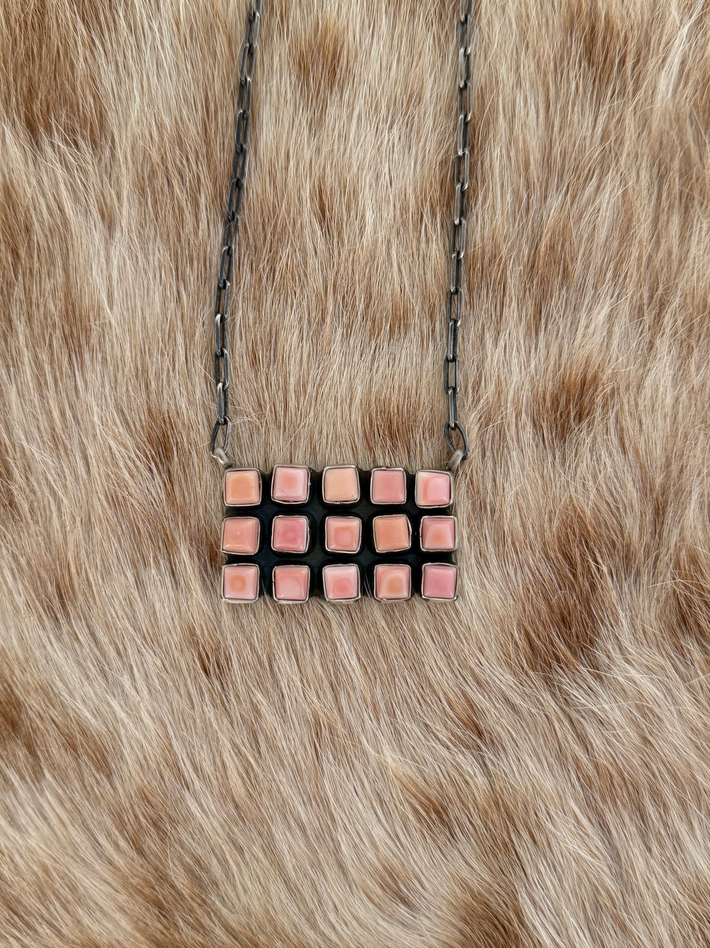 Pink Conch Cluster Bar Necklace