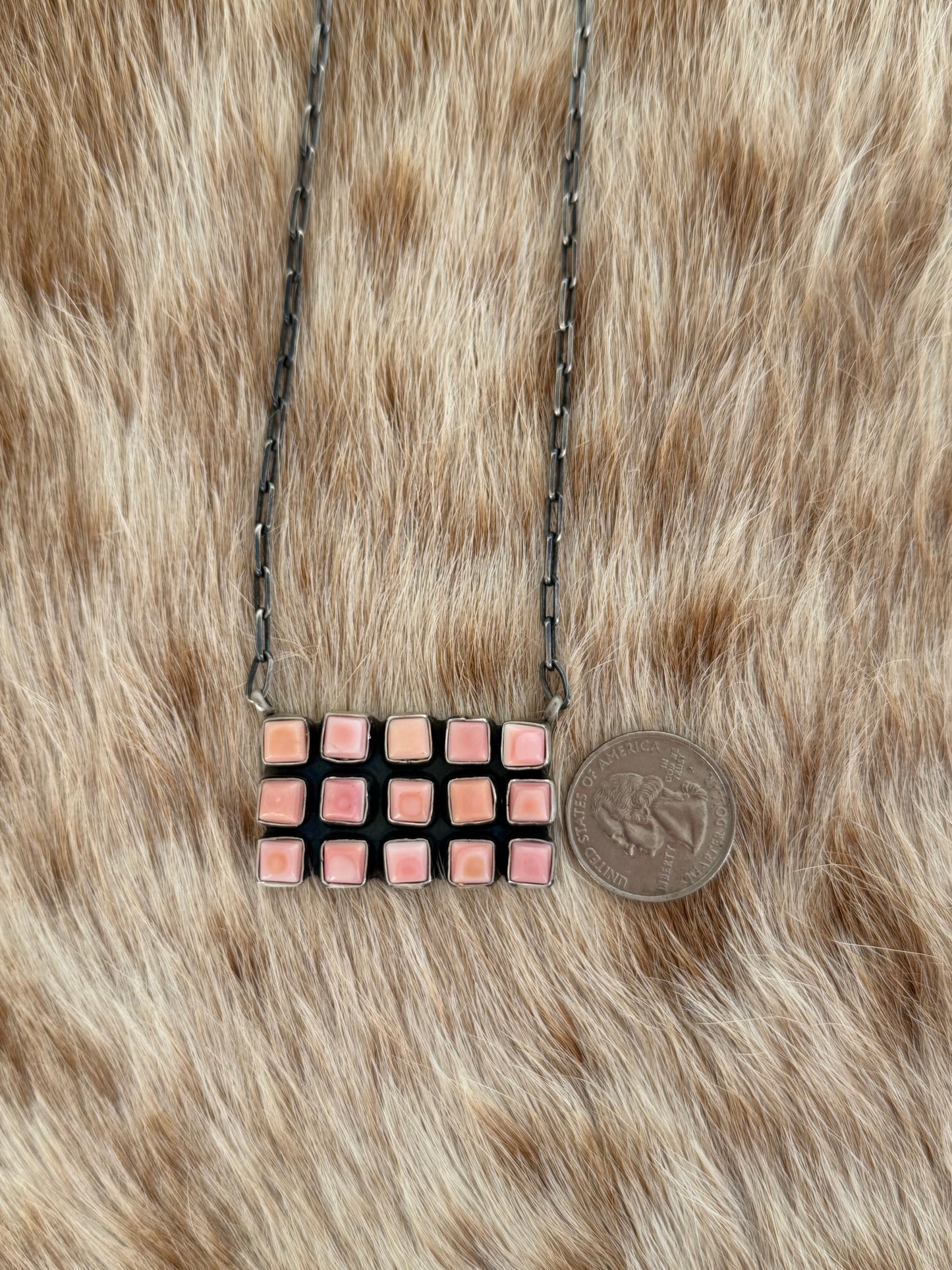 Pink Conch Cluster Bar Necklace