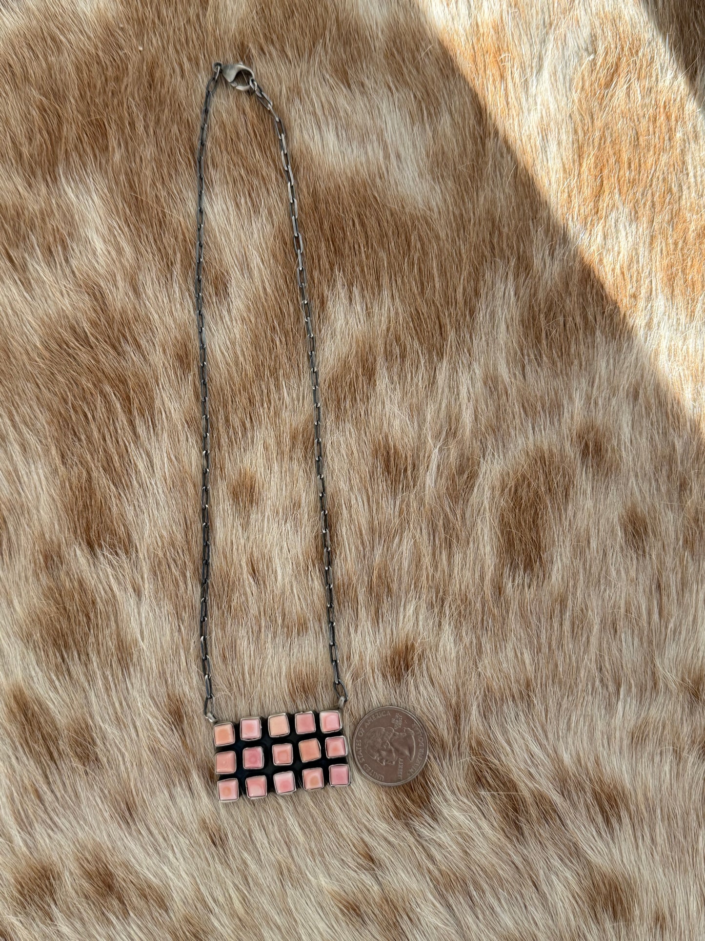 Pink Conch Cluster Bar Necklace