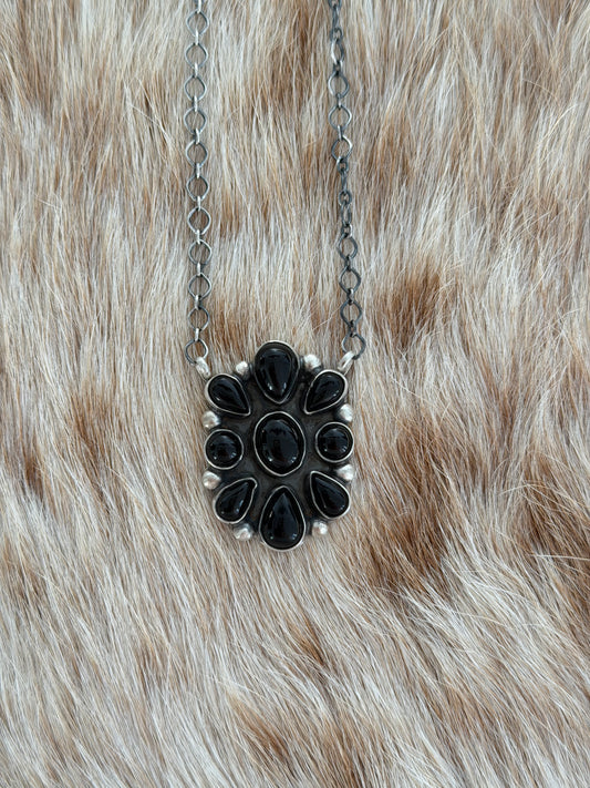 Black Onyx Cluster Necklace