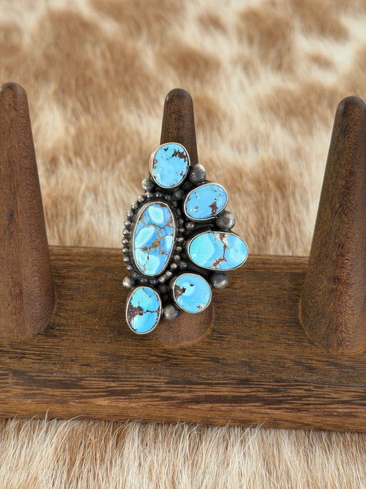 LARGE Adjustable Golden Hills Turquoise Half Cluster Ring