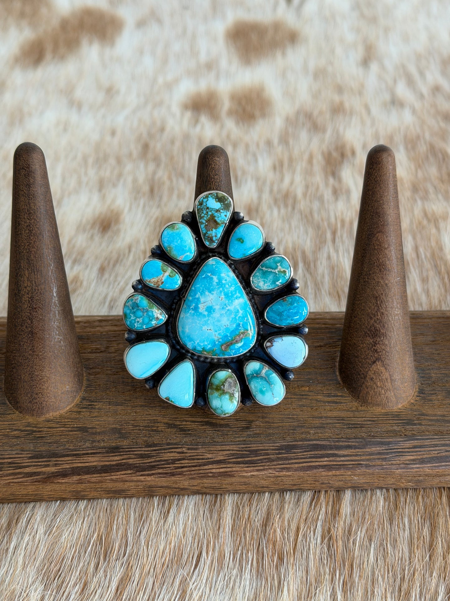 LARGE Size 8.5 Turquoise Cluster Statement Ring