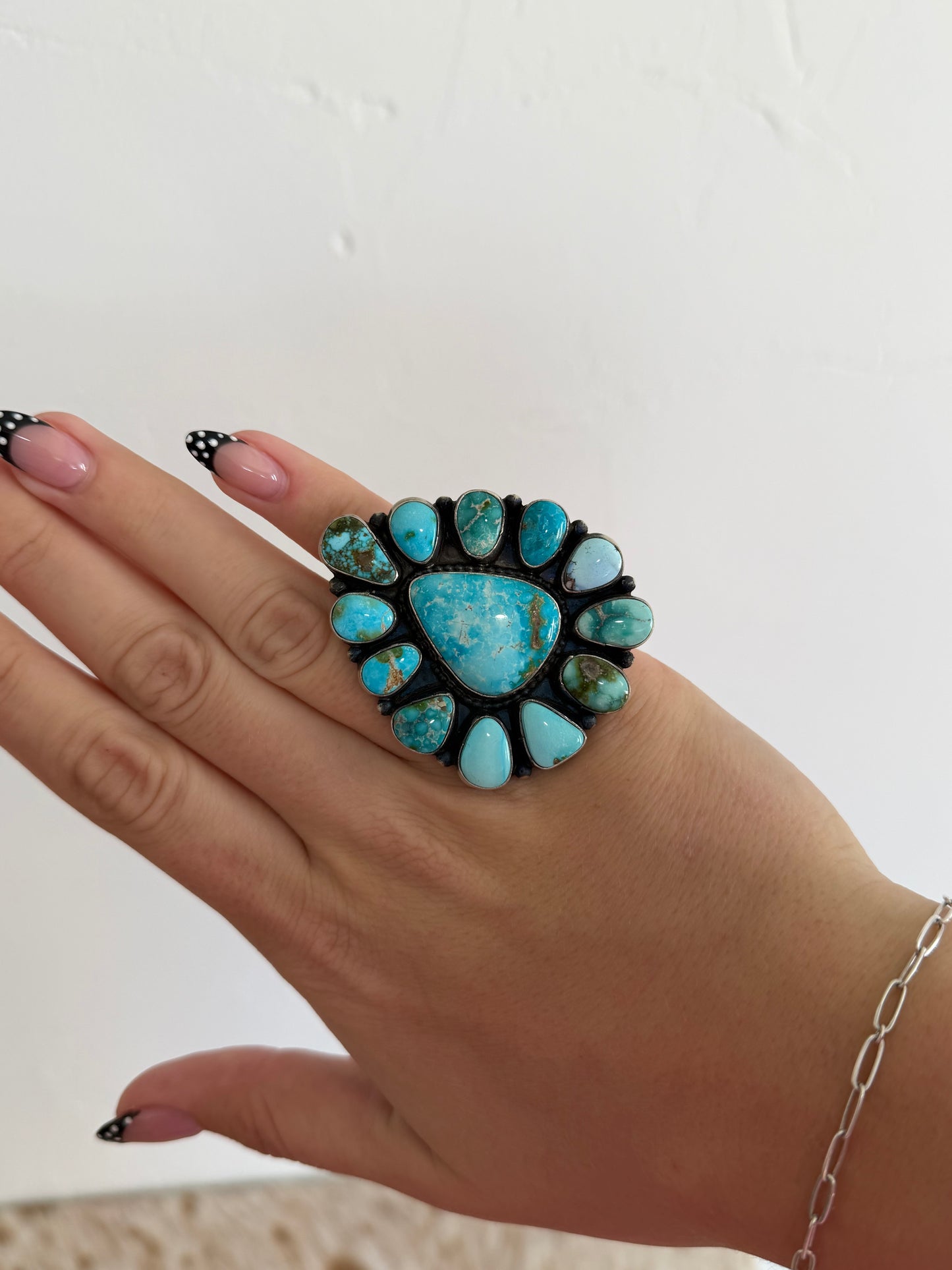 LARGE Size 8.5 Turquoise Cluster Statement Ring