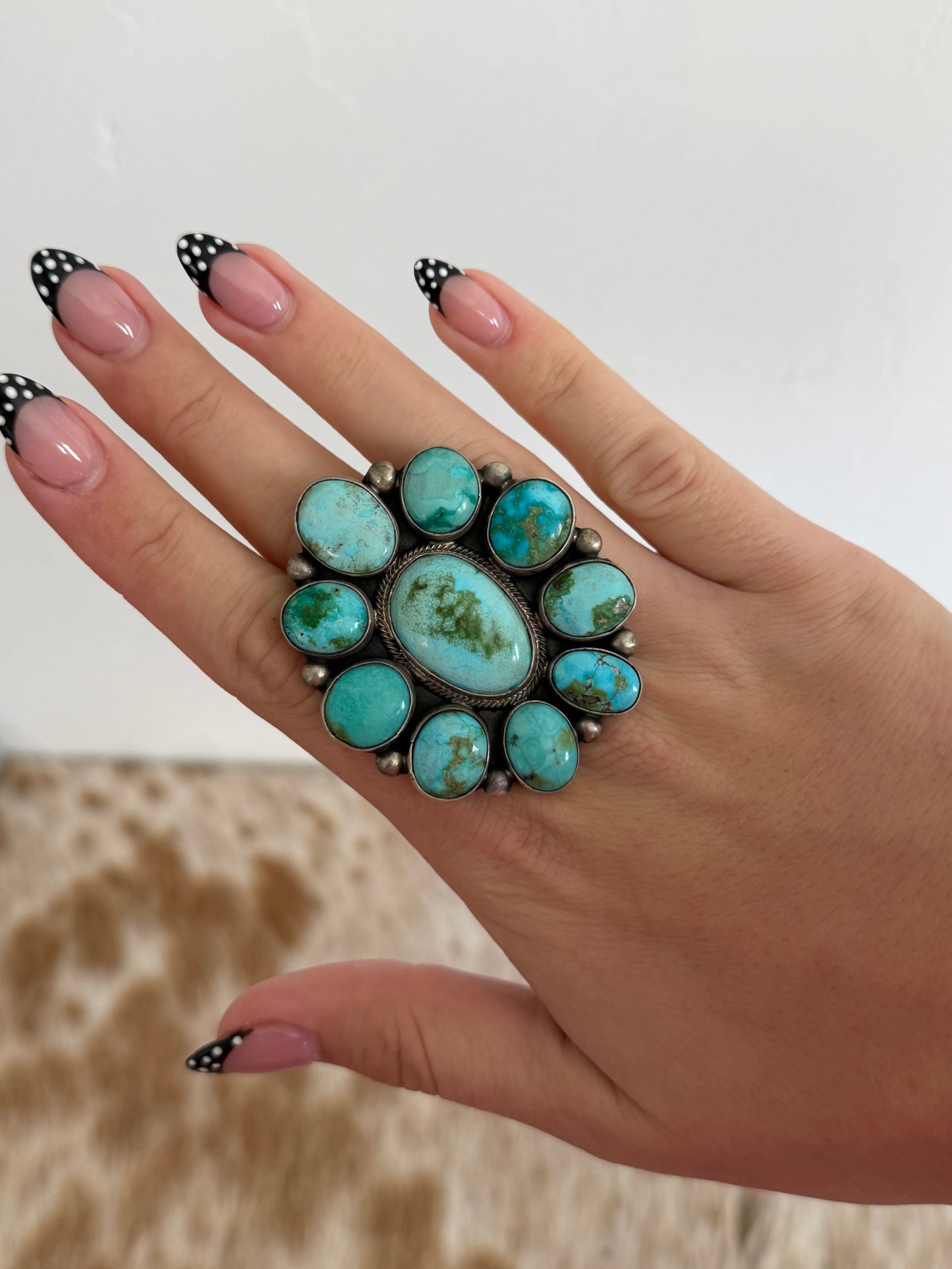 LARGE Adjustable Turquoise Cluster Statement Ring