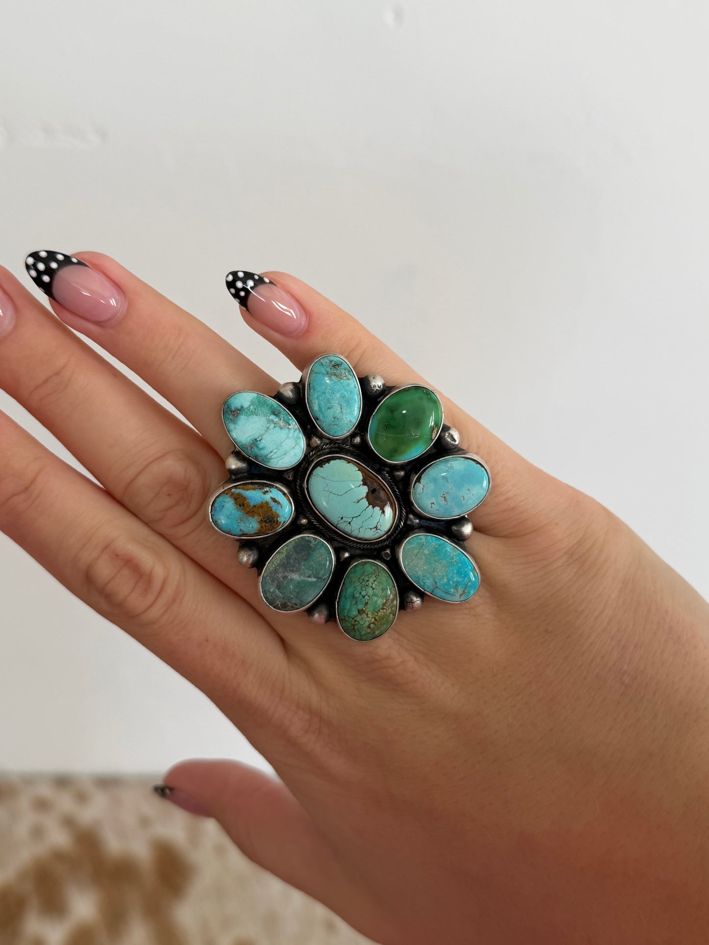 LARGE Adjustable Turquoise Cluster Statement Ring
