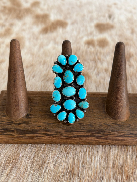 Adjustable Turquoise Cluster Statement Ring