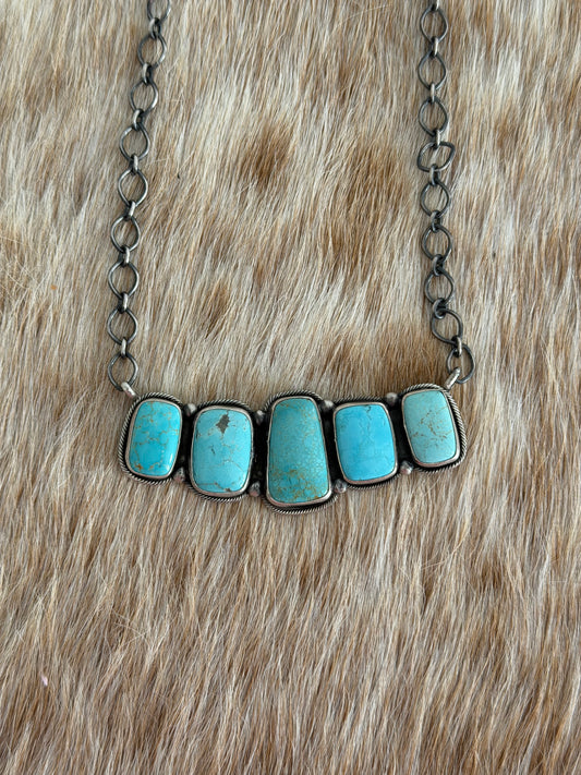Turquoise Cluster Bar Necklace