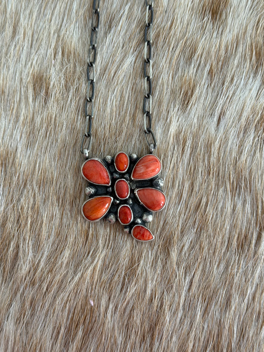 Red Spiny Oyster Shell Dragonfly Necklace