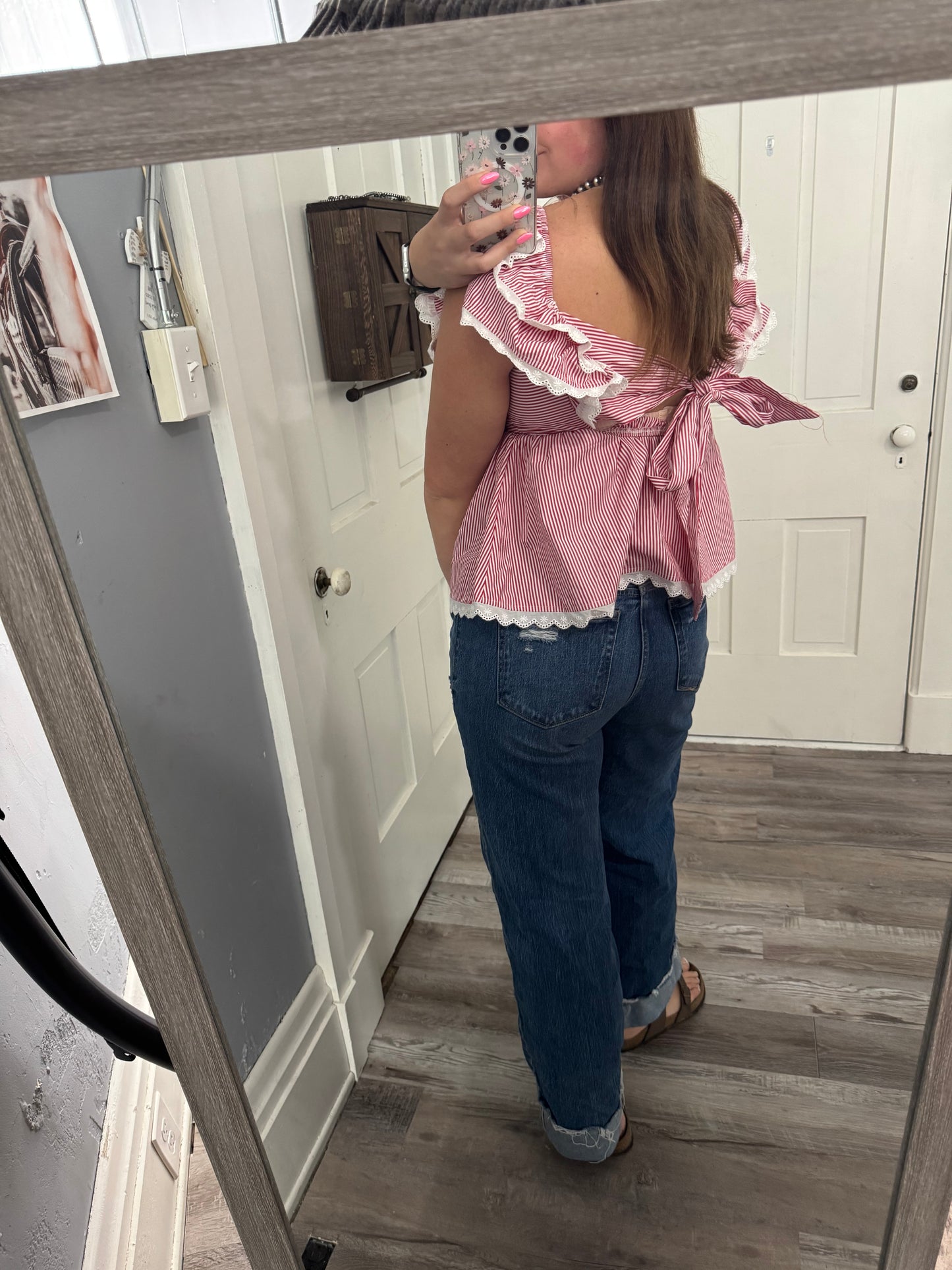 Red and White Striped Ruffle Baby Doll Tee